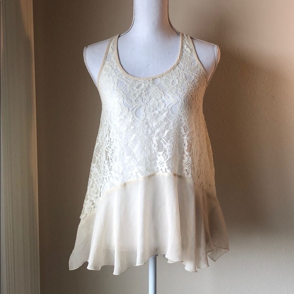 Pretty Cream Lace Top with Gold Zipper Detail